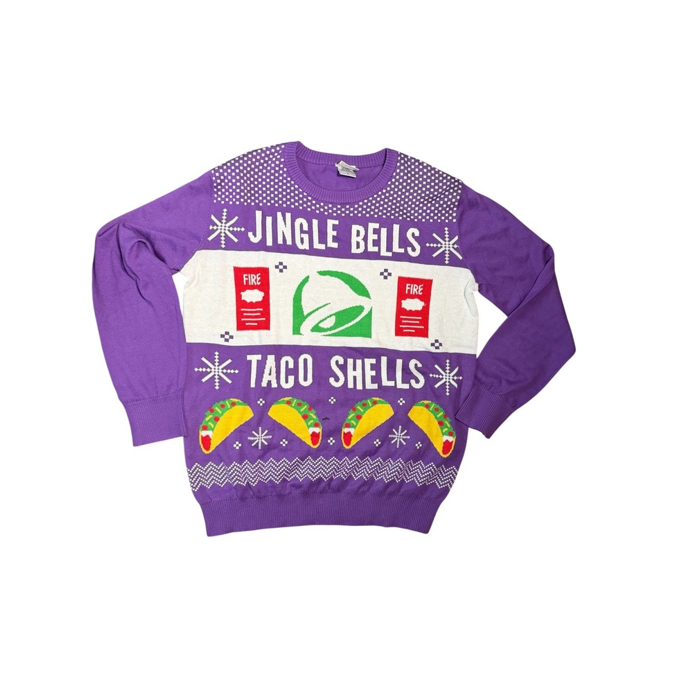 Taco Bell Jingle Bells Taco Shells Ugly Christmas Sweater Size L - Picture 2 of 4